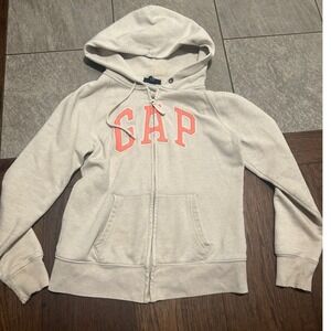 Y2K Gap Oatmeal Heather Coral Logo Zip Up Hoodie Sweatshirt Size S READ